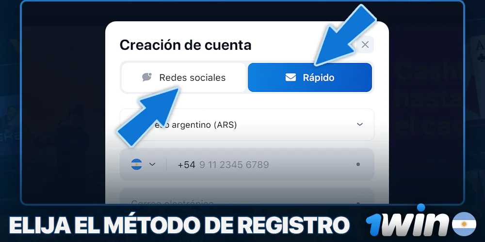 Elija un método de registro para 1Win en Argentina