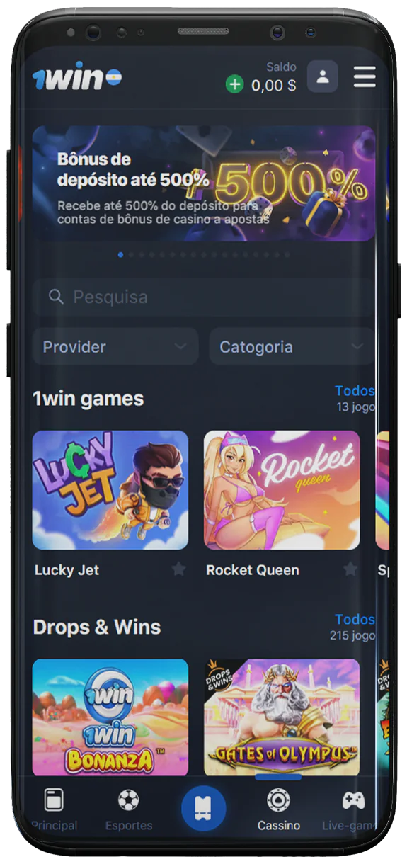 Captura de tela do cassino no app móvel 1Win